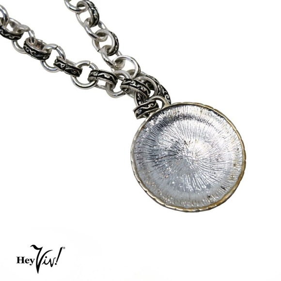 Vintage Decorated Chain Ornate Engraved Pendant w Rhinestones 21" Chain -Hey Viv - Picture 3 of 6